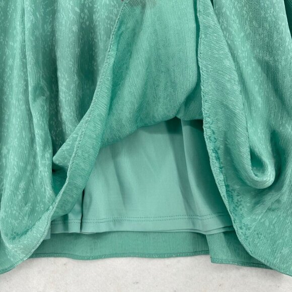 Lauren Conrad Peasant Blouse Size L Green Jacquard Print Lined Balloon Sleeve - Picture 6 of 11